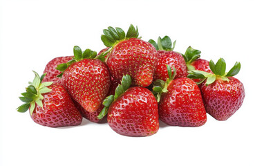 Fresh, ripe strawberries piled together, showcasing their vibrant red color and green leaves, perfect for desserts or healthy snacks