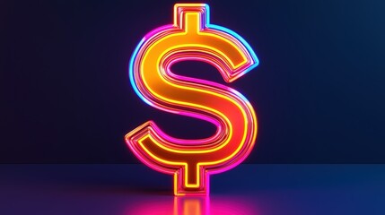 Iridescent Neon Dollar Sign Finance Wealth Digital Currency Concept