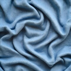 A swatch of jersey fabric, textured surface with fine knitting detail, folded edges, light blue color, photographed under studio lighting, realistic and tactile appearance.