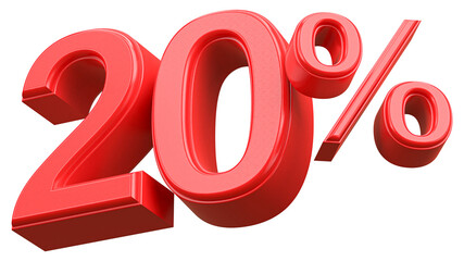 20 Percent Off Discount Red Number 3D Render