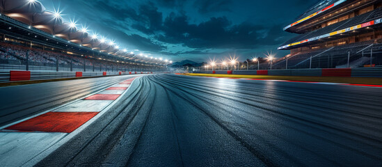 Race track circuit ready for motorsport event at night