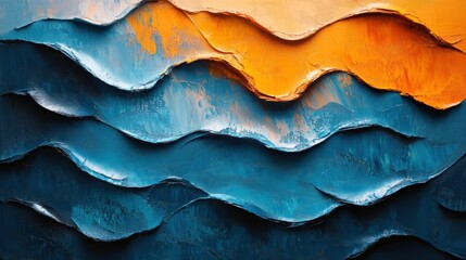Abstract Waves of Colorful Textures in Orange and Blue Shades Representing Movement and Energy in a Dynamic Artistic Expression