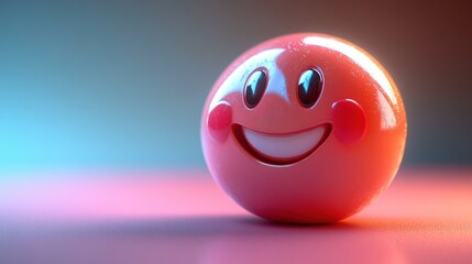 Fototapeta premium A cheerful, glossy red ball with a smiling face.
