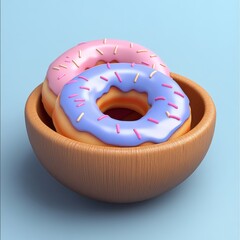Tasty Donut Delight: A Sugary Treat in Wooden Bowl