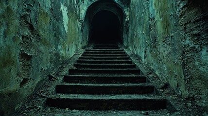 Exploring dimly lit stairs abandoned building photographic art mysterious atmosphere low angle urban decay