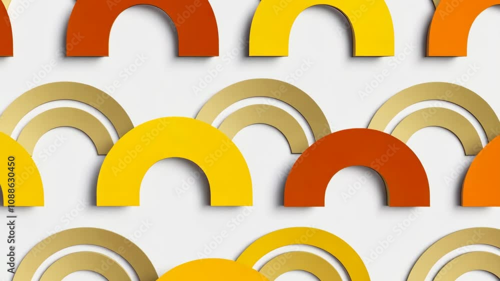 Poster a digitally created image showcases a pattern composed of overlapping semicircles in shades of yello