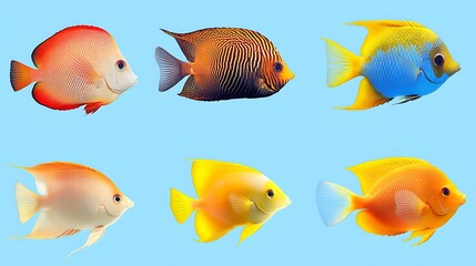 Naklejka premium Collection of tropical fish isolated on a blue background