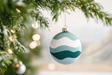 Minimalist christmas theme with ornament and green pine branches