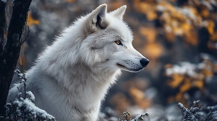Obraz premium Arctic Wolf in Autumn Forest