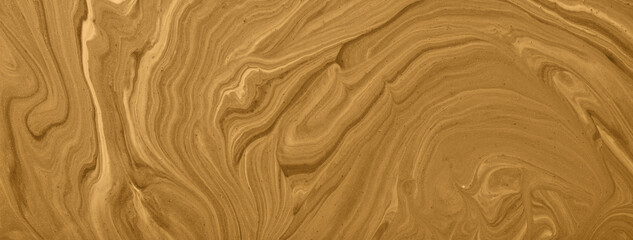 Abstract fluid art background dark brown and bronze colors. Liquid marble. Acrylic painting with copper gradient