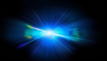 blue light flare prism rainbow light flares overlay on black background