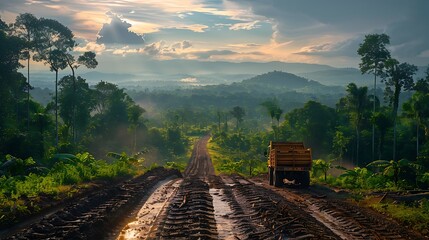Tree cutting during forestry management with agronomy techniques and reforestation efforts 
