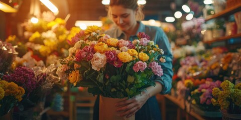Flower arrangement event local florist shop floral display cozy environment close-up view art of nature