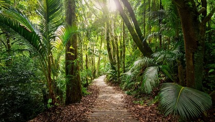 beautiful jungle path through the el yunque national forest in puerto rico