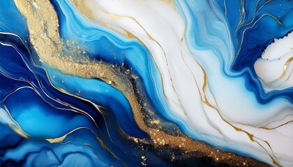 marble texture with abstract blue white glitter and gold background alcohol ink colors