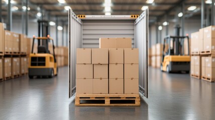 Efficient logistics operations warehouse packaging materials industrial space front view supply chain management