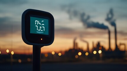 Air quality monitoring station in urban environment, measuring pollution levels to ensure public health and environmental safety.