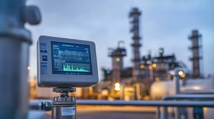 Air quality monitoring station in urban environment, measuring pollution levels to ensure public health and environmental safety.