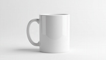 Fototapeta premium A realistic white ceramic mug mockup with a glossy finish, displayed on a clean white background.
