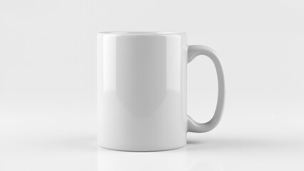 Fototapeta premium A modern glossy mug mockup highlighting its smooth finish and classic shape on a white background.