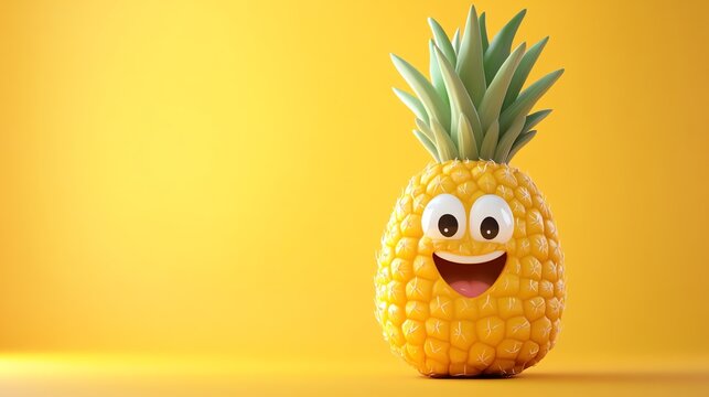 A cartoon pineapple with a happy face.