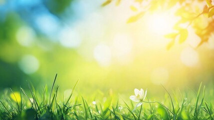 Fototapeta premium Green field under blue sky. Beauty nature background. Spring nature background