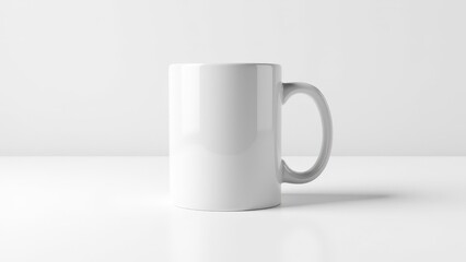 Fototapeta premium A stylish white coffee mug mockup highlighting its glossy ceramic surface, perfect for branding.