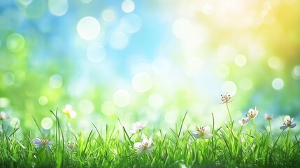 Obraz premium Green field under blue sky. Beauty nature background. Spring nature background