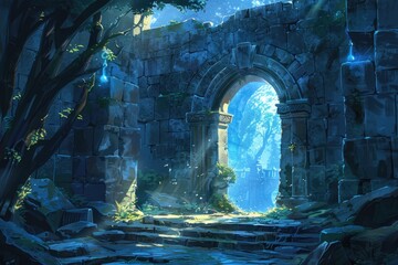 Fototapeta premium Ancient Stone Archway Leading to a Mystical Forest