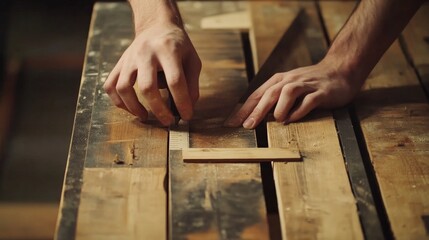 Creative Home Improvement, hands skillfully measuring and cutting wood, showcasing the artistry and engagement in DIY projects for personalized living spaces