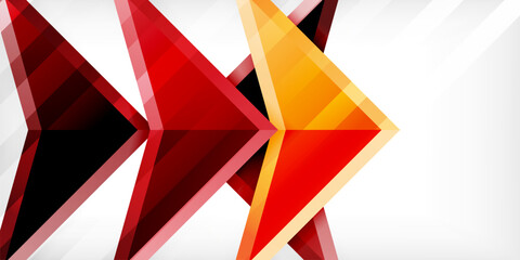 Arrows with 3d effect abstract background. Triangles on light grey backdrop