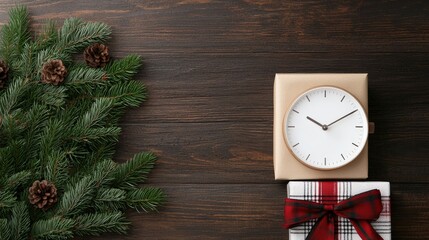 Rustic Christmas Gift Wrapping Station Clock Pine Wood