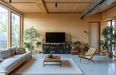 Fototapeta premium A modern living room with white walls