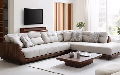 A modern living room with white walls