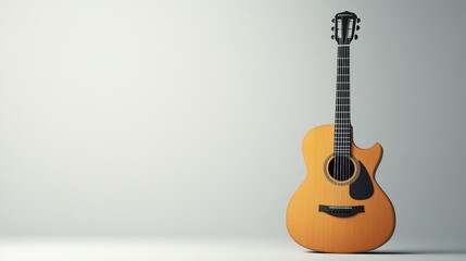 Fototapeta premium Acoustic guitar on minimalist background with soft lighting