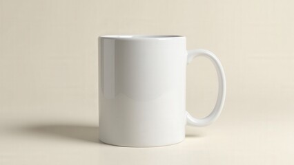 Obraz premium A sleek mug mockup showcasing a ceramic mug on a light neutral background, ideal for artwork presentations.