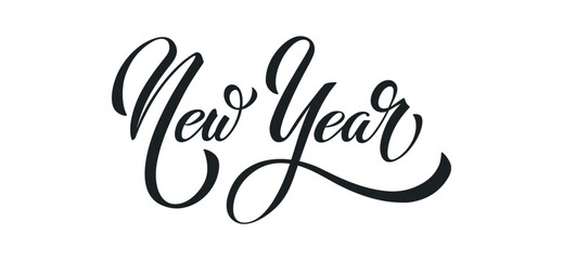 Happy New Year hand lettering calligraphy. Vector holiday illustration element. Typographic element for banner, poster, congratulations.