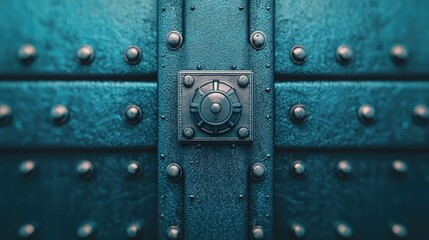 Fototapeta premium Teal Metal Safe Door Security Combination Lock Rivets Texture