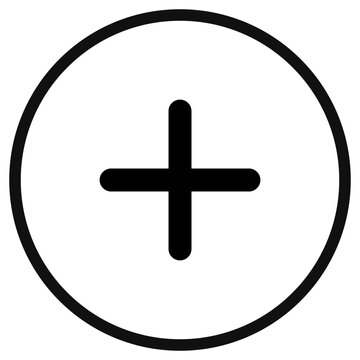 Vector plus positive add mark icon. Black, white background. Perfect for app and web interfaces, infographics, presentations, marketing, etc.