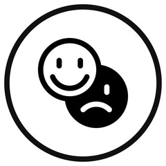 Vector emoticon reaction icon. Black, white background. Perfect for app and web interfaces, infographics, presentations, marketing, etc.