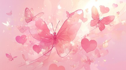 Romantic Pink Butterfly Wallpaper: Dreamy, Cute, and Serene Design with Heart-Shaped Wings for a Calm, Aesthetic Mobile Background