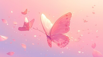 Romantic Pink Butterfly Wallpaper: Dreamy, Cute, and Serene Design with Heart-Shaped Wings for a Calm, Aesthetic Mobile Background