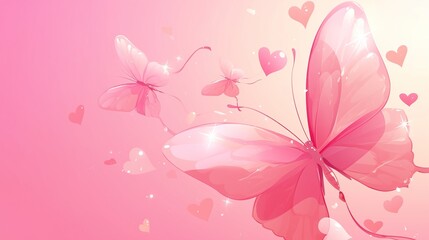 Romantic Pink Butterfly Wallpaper: Dreamy, Cute, and Serene Design with Heart-Shaped Wings for a Calm, Aesthetic Mobile Background