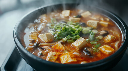a bowl of mapo tofu with soft tofu cubes