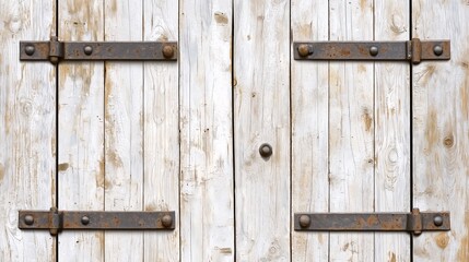A Rustic White Painted Wooden Door with Metal Hinges and Latches Perfect for Vintage and Contemporary Interior and Exterior Design Projects