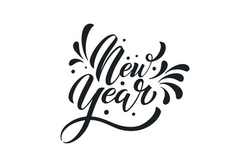 Happy New Year hand lettering calligraphy. Vector holiday illustration element. Typographic element for banner, poster, congratulations.