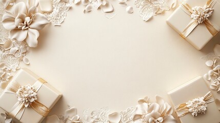 Elegant Wedding Invitation Background Cream Gifts and Flowers