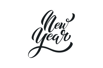 Happy New Year hand lettering calligraphy. Vector holiday illustration element. Typographic element for banner, poster, congratulations.