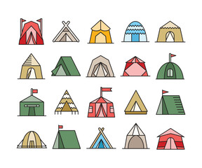 camping tent icons set vector illustration