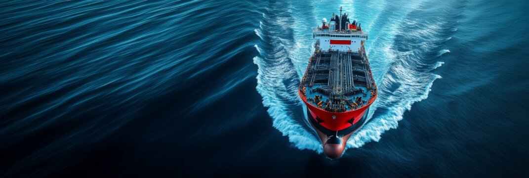 Aerial view of an oil tanker ship . a bird's-eye tanker vlcc ship.	